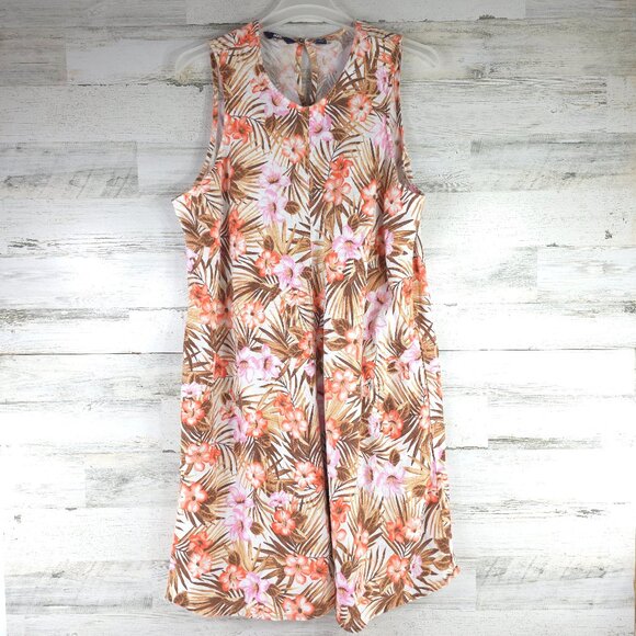 LANDS END WOMEN`S PLUS SIZE 2X 20W-22W TROPICAL FLORAL LINEN DRESS SLEEVELESS - Picture 1 of 14